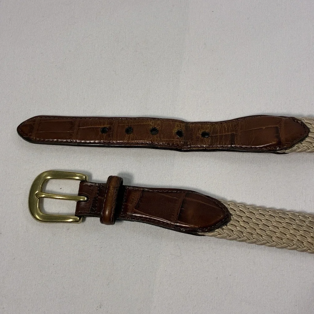 VTG Brighton Mens Braided Belt‎ 38 Croc Embossed Leather Brass USA Heritage Prep